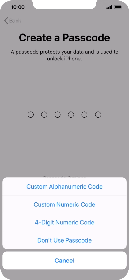 Follow the instructions on the screen to turn on use of phone lock code or press Don't Use Passcode.