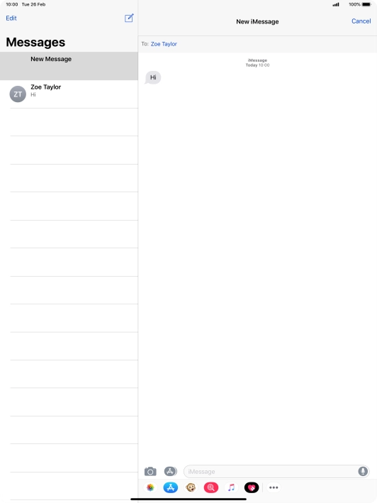Press iMessage and key in the required text.
