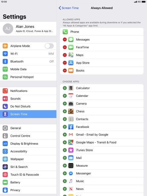 Press the remove icon next to the required app to remove it from the list of allowed apps during Downtime.