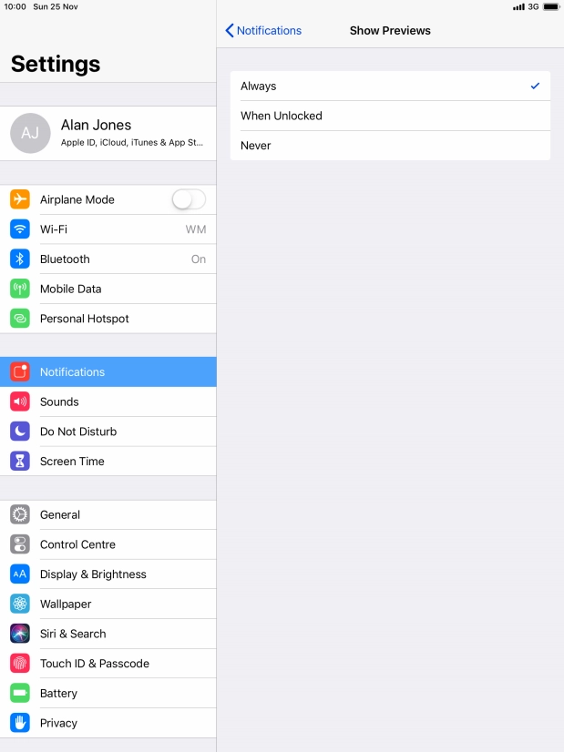 To select notification preview on the lock screen, press Always.
