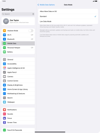 Press the required setting to turn the function on or off.