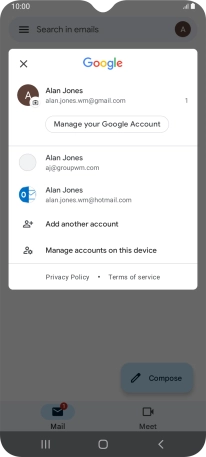 Press the required email account.