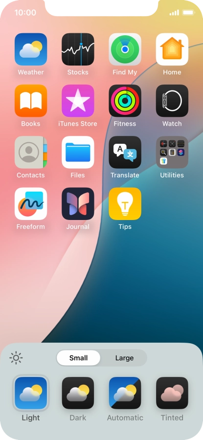 Press the required setting to select the size of app icons on the home screen.