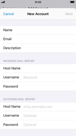 Press Username and key in the username for your email account.