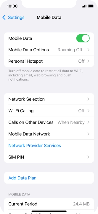 Press Mobile Data Options.