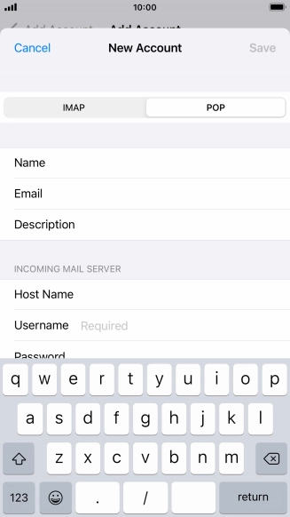 Press Username and key in the username for your email account.