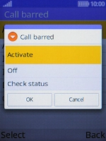 Select Activate and key in your barring password. The default barring password is 0000.