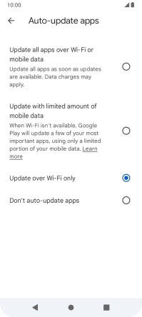 To turn on automatic update of apps using mobile network, press Update all apps over Wi-Fi or mobile data.