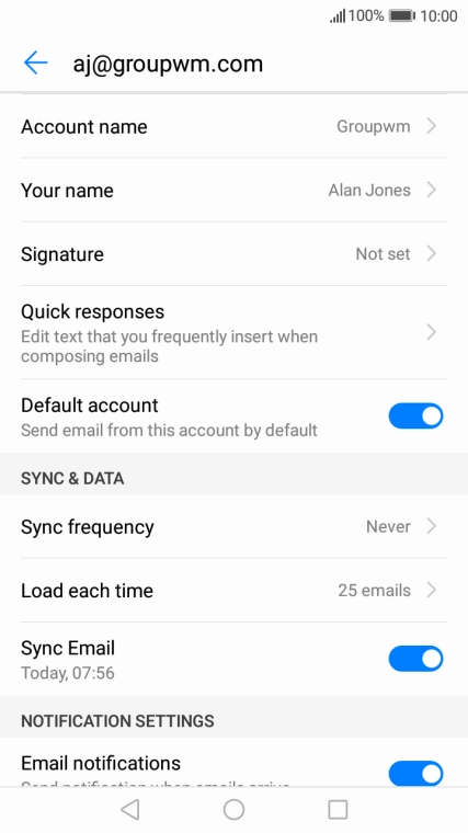 Press Your name and key in the required sender name.