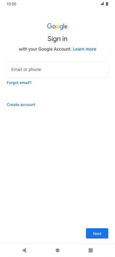 If you don't have a Google account, press Create account and follow the instructions on the screen to create an account.