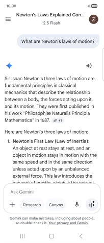 Transcription of the conversation with Gemini Live is now displayed.