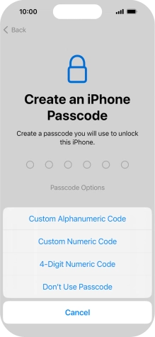 Follow the instructions on the screen to turn on use of phone lock code or press Don't Use Passcode.