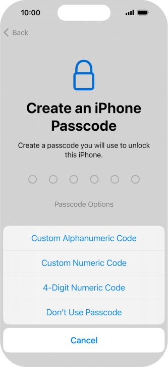 Follow the instructions on the screen to turn on use of phone lock code or press Don't Use Passcode.
