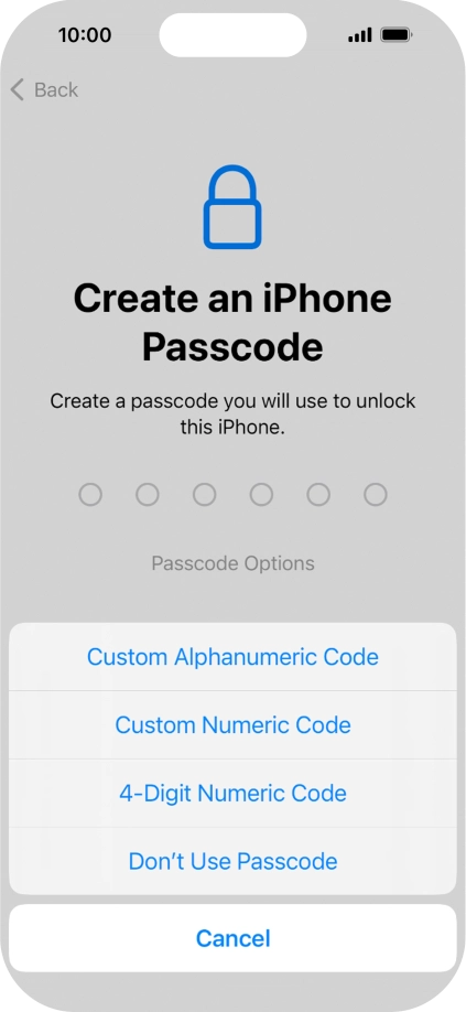 Follow the instructions on the screen to turn on use of phone lock code or press Don't Use Passcode.
