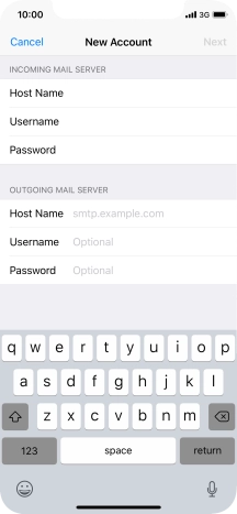 Press Host Name and key in the name or IP address of your email provider's outgoing server. Please note that if you can't send email messages when using your email provider's outgoing server, key in smtp.vodafone.net.au (Vodafone's outgoing server).