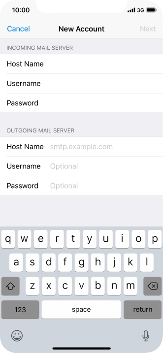 Press Host Name and key in the name or IP address of your email provider's outgoing server. Please note that if you can't send email messages when using your email provider's outgoing server, key in smtp.vodafone.net.au (Vodafone's outgoing server).