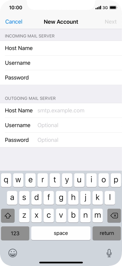 Press Host Name and key in the name or IP address of your email provider's outgoing server. Please note that if you can't send email messages when using your email provider's outgoing server, key in smtp.vodafone.net.au (Vodafone's outgoing server).