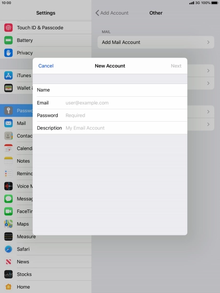 Press Email and key in your email address.
