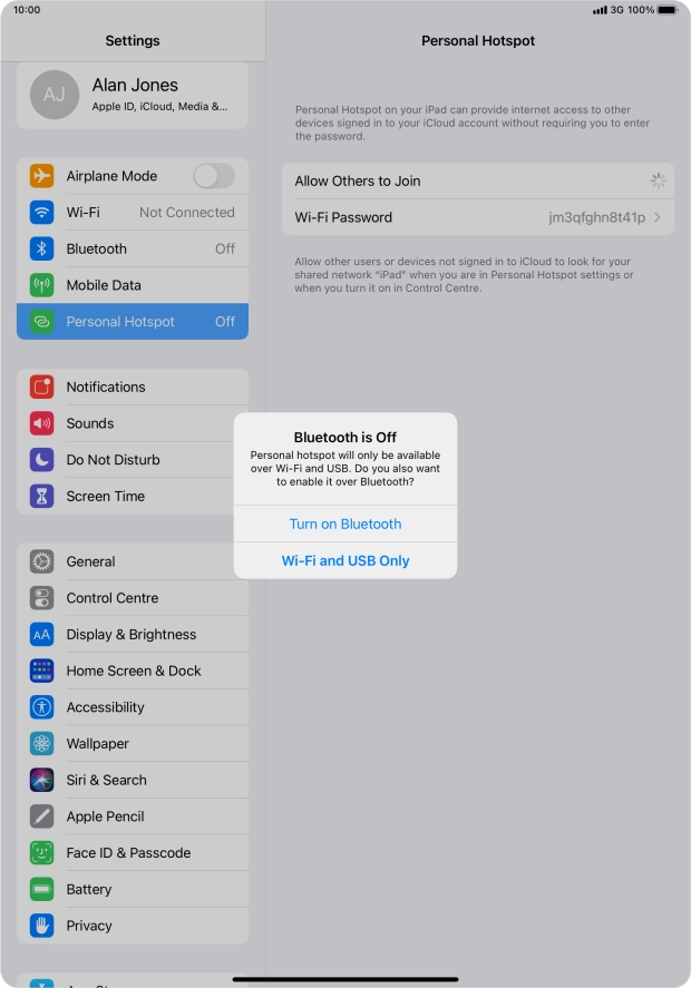 If Wi-Fi is turned on, press Wi-Fi and USB Only.