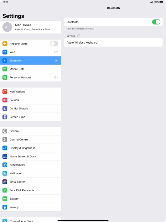 Press the required Bluetooth device and follow the instructions on the screen to pair the device with your tablet.