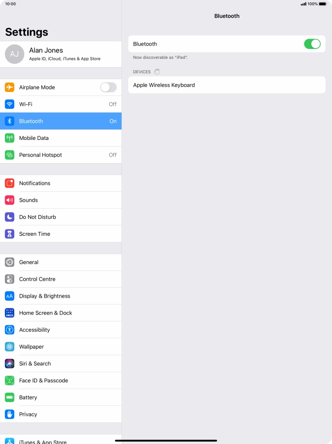 Press the required Bluetooth device and follow the instructions on the screen to pair the device with your tablet.