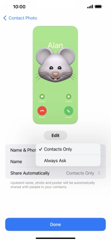Press the required setting.