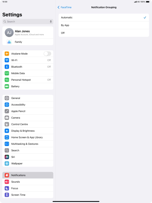 Press the required setting.