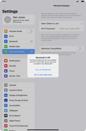 If Wi-Fi is turned on, press Wi-Fi and USB Only.