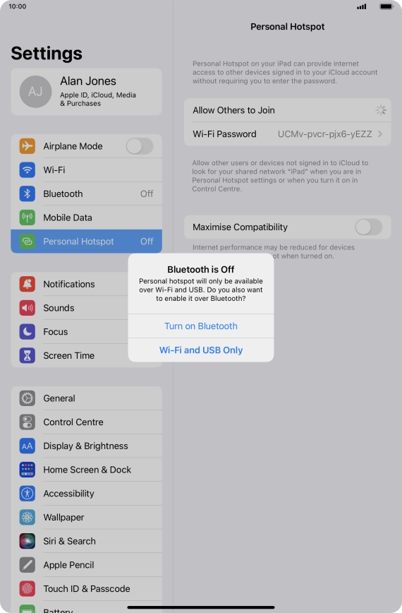 If Wi-Fi is turned on, press Wi-Fi and USB Only.