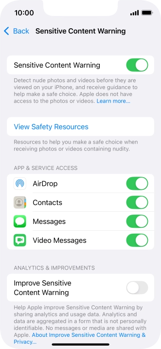 Press the indicators next to the required applications to turn the function on or off.