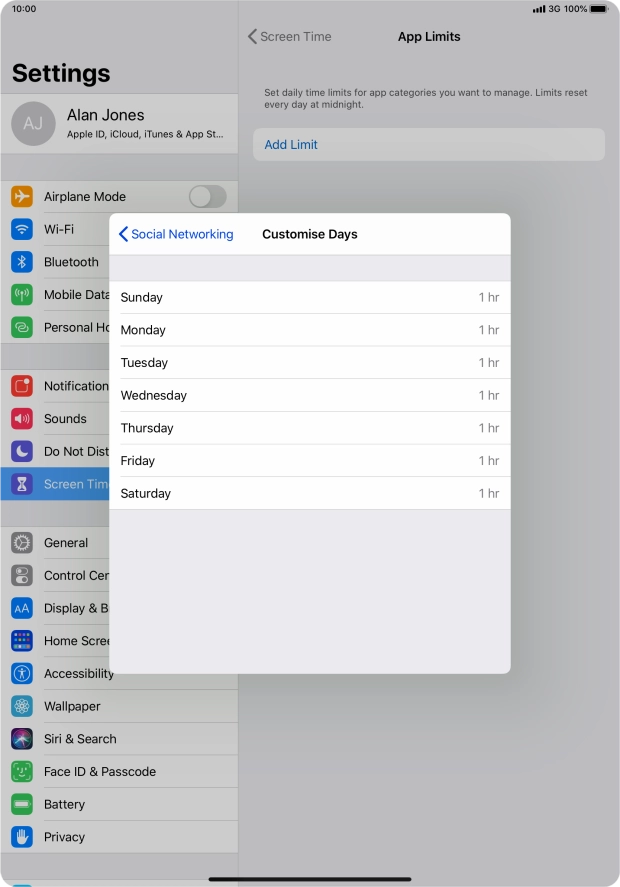 Press the required days.