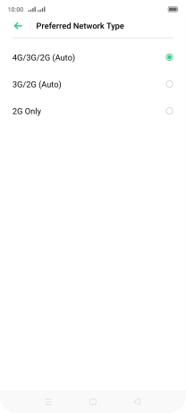 Press the required network mode.