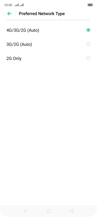 Press the required network mode.