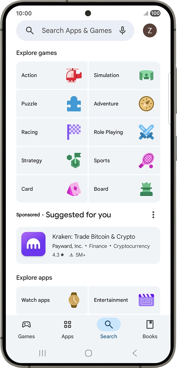 On your phone: Press the search field and key in the name or subject of the required app.