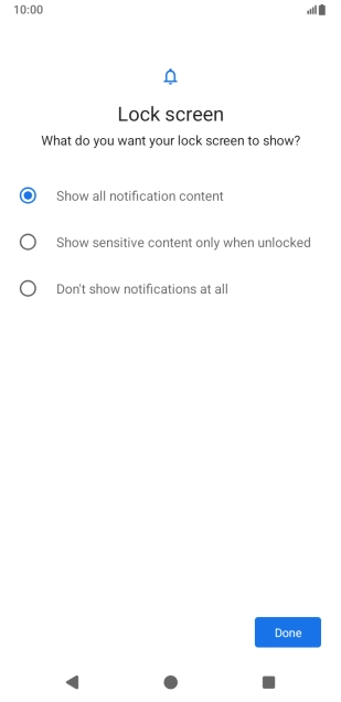 Press the required setting.