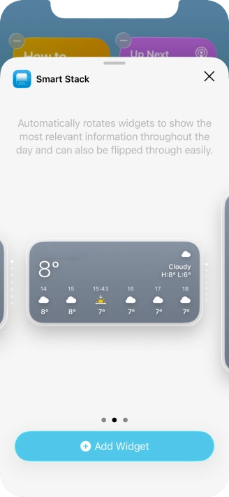 Slide your finger right or left on the screen to select the required widget size.