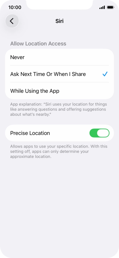 Press the required setting to turn the function on or off.