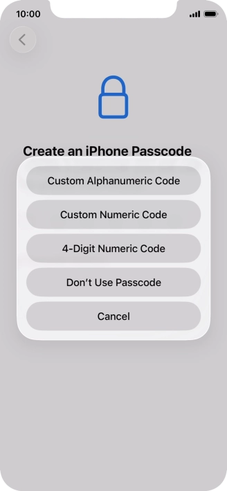 Follow the instructions on the screen to turn on use of phone lock code or press Don't Use Passcode.