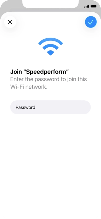 Key in the password for the Wi-Fi network and press the confirm icon.