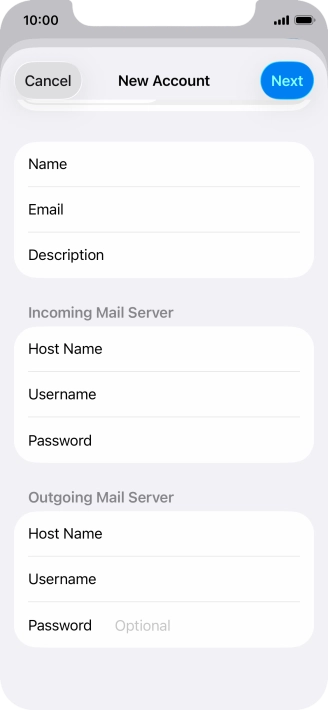 Press Password and key in the password for your email account. Please note that if you're using Vodafone's outgoing server, leave the password field empty.