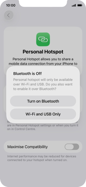 If Wi-Fi is turned on, press Wi-Fi and USB Only.