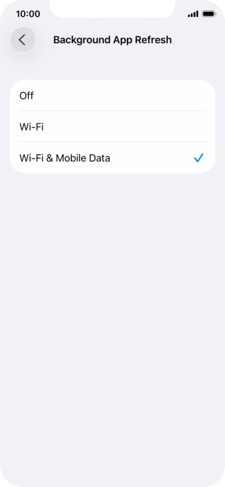 To turn off background refresh of apps, press Off.