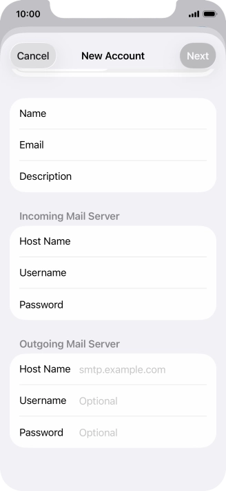 Press Host Name and key in the name of your email provider's outgoing server. Please note that if you can't send email messages when using your email provider's outgoing server, key in smtp.vodafone.net.au (Vodafone's outgoing server).