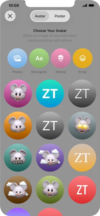 Press the required category and follow the instructions on the screen to select and save the required picture to your Contact Poster.