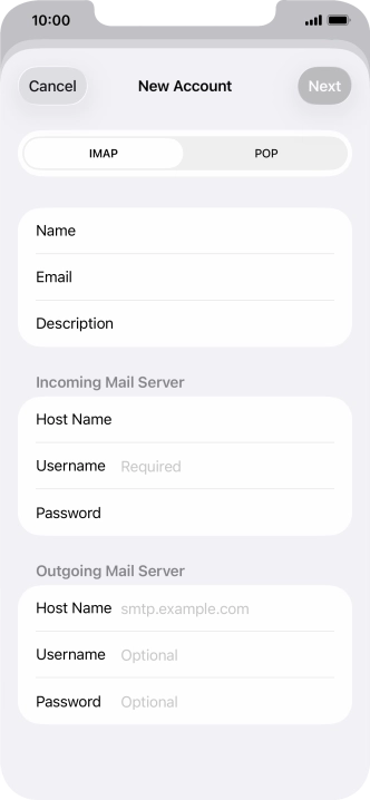 Press Username and key in the username for your email account.