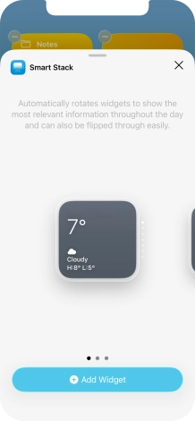 Slide your finger right or left on the screen to select the required widget size.