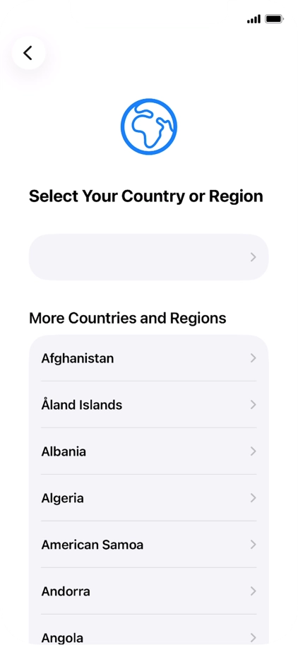 Press the required country or area.