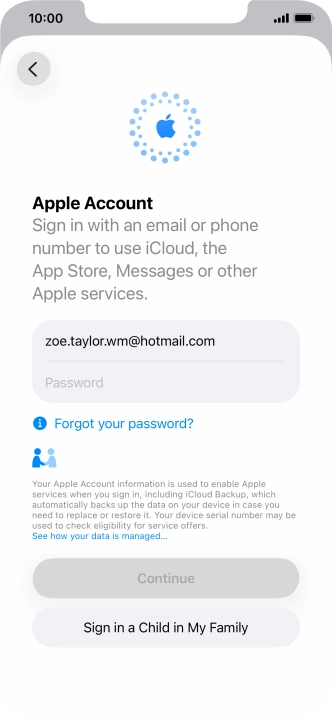 Press Password and key in the password for your Apple Account.