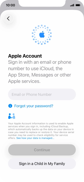 Press Email or Phone Number and key in the username for your Apple Account.