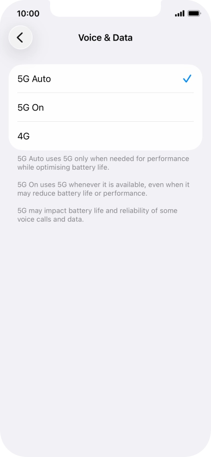 To turn on automatic switch between 5G and 4G, press 5G Auto.